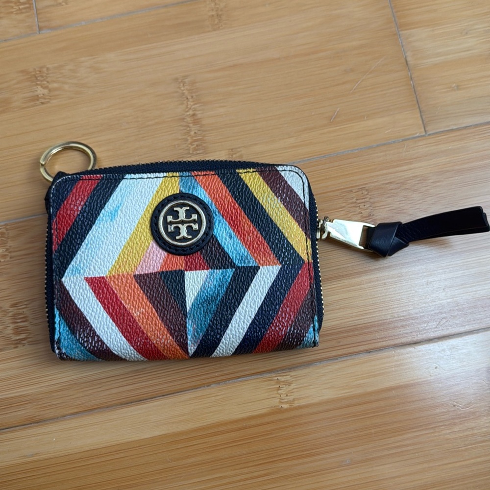 Tory Burch Multicolor Chevron Zip Card Case